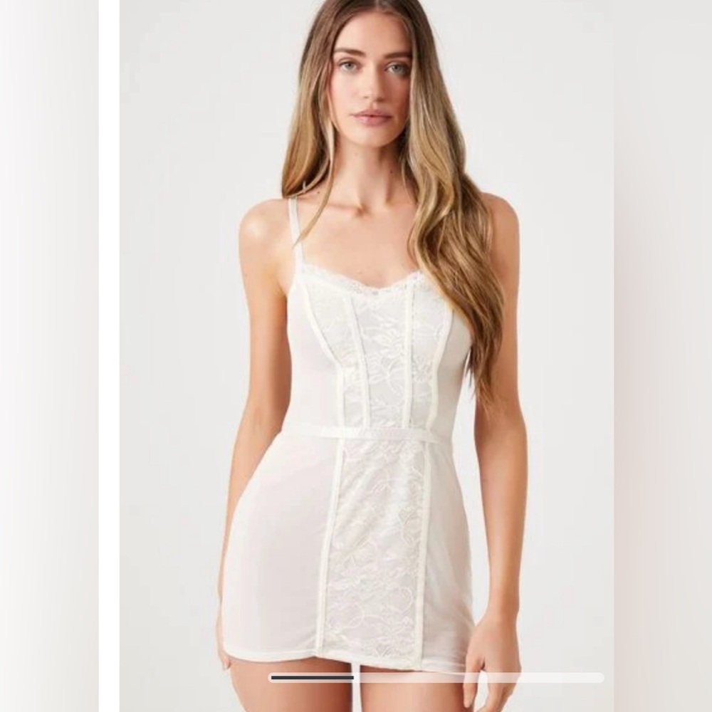 3x$25 White/Vanilla Lace-Panel Lingerie Slip nwt